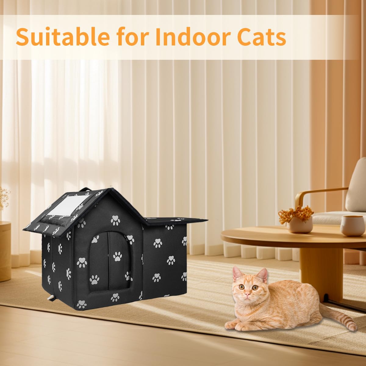 Large Cat Houses For Outdoor Cats, Weatherproof Outdoor House For Feral Cats, Collapsible Outside Cat House With Windproof Door,